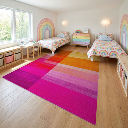 Vibrant Striped Color Block Modern Rug