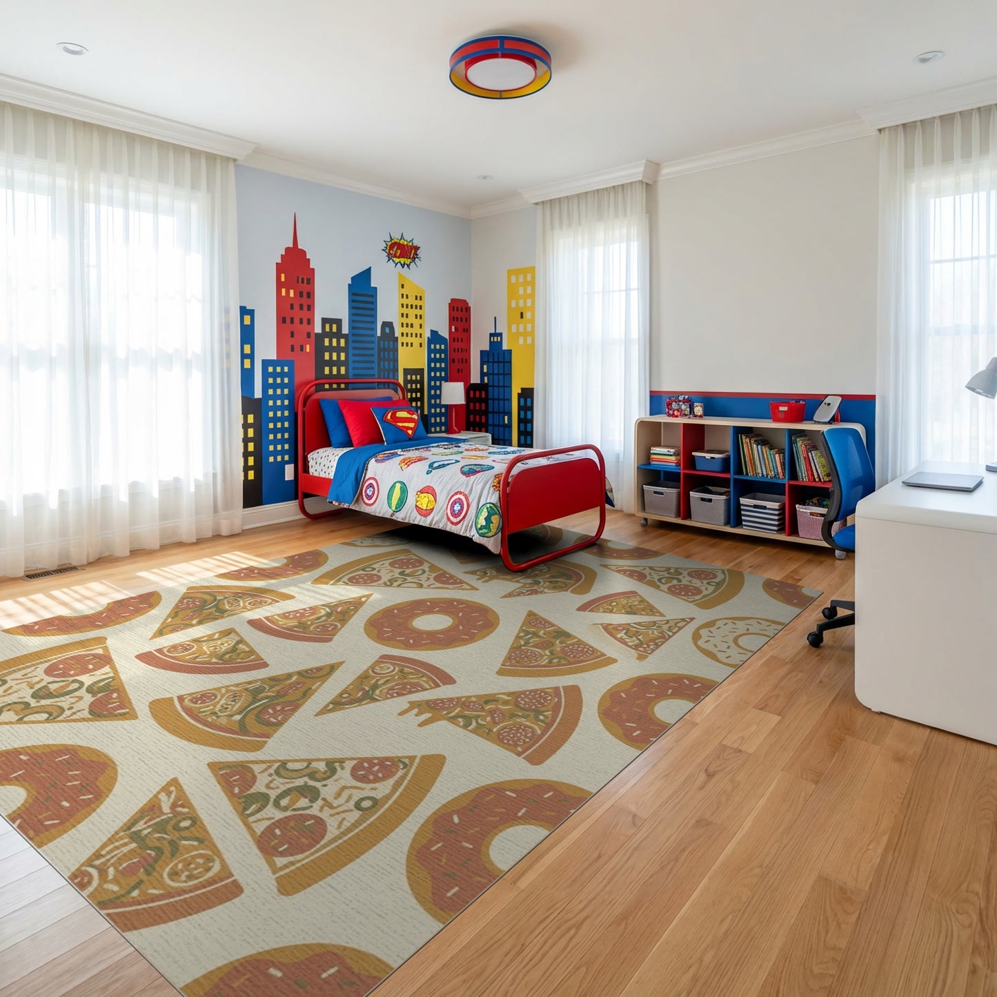 Whimsical Pizza Donut Warm Tones Rug