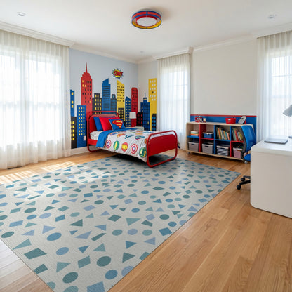 Abstract Blue Triangles Geometric Rug