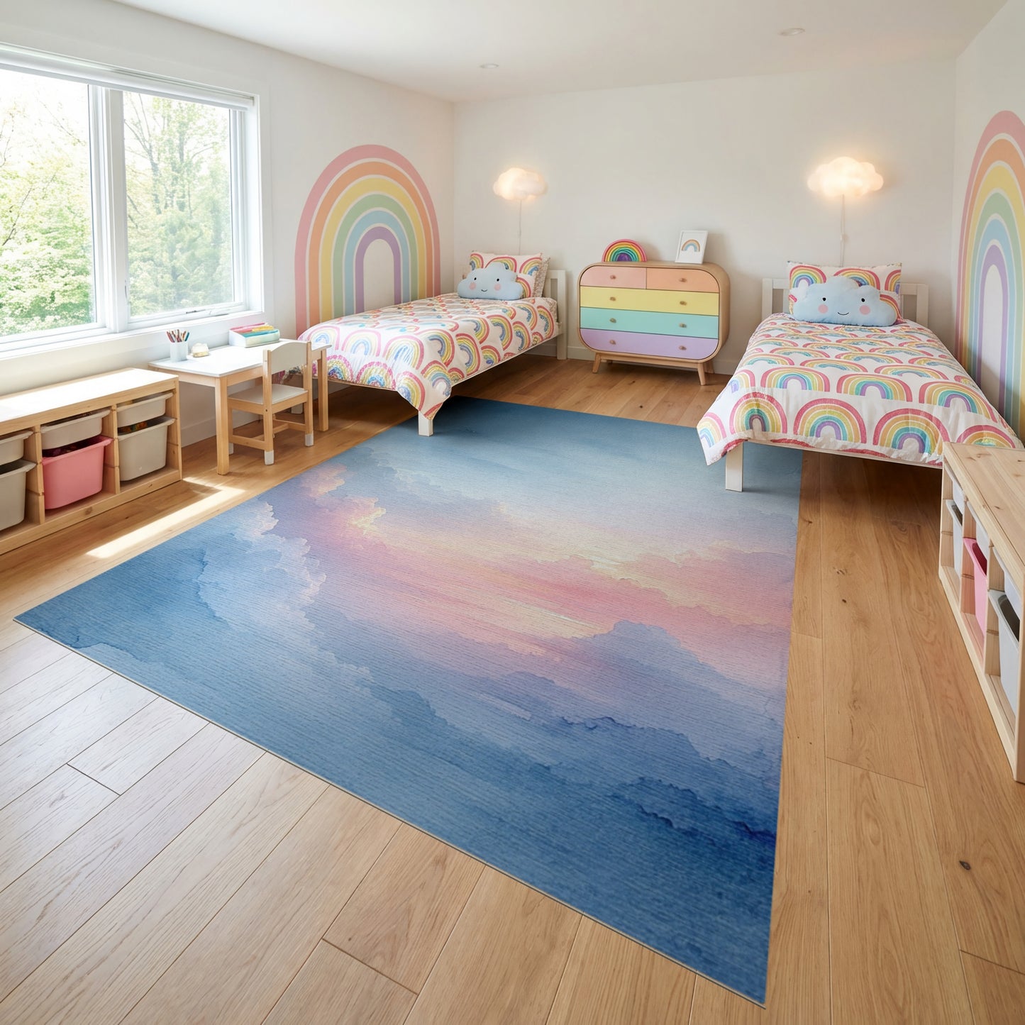 Dreamy Watercolor Clouds Sunset Rug