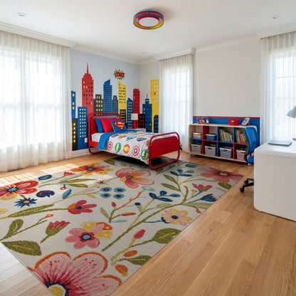 Whimsical Multicolor Floral Leaves Berries Rug