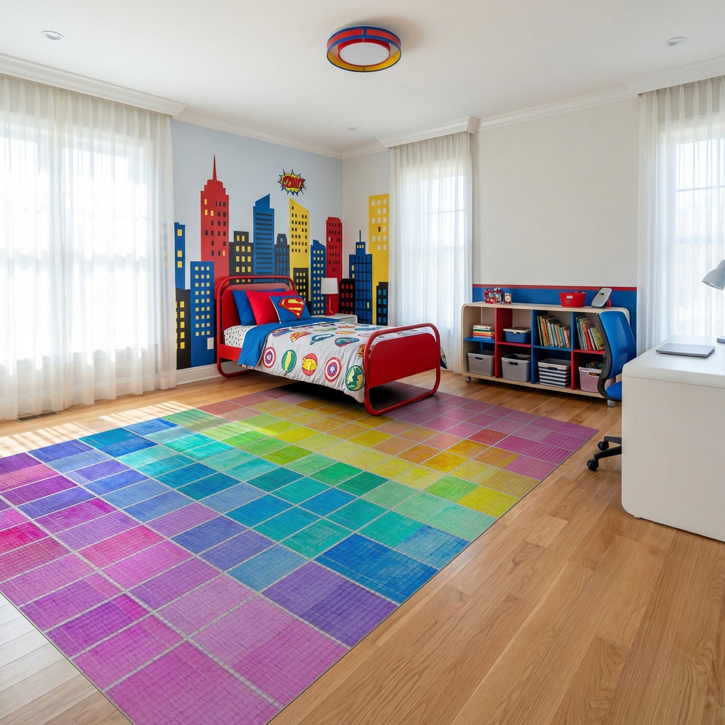 Pixelated Rainbow Gradient Grid Rug