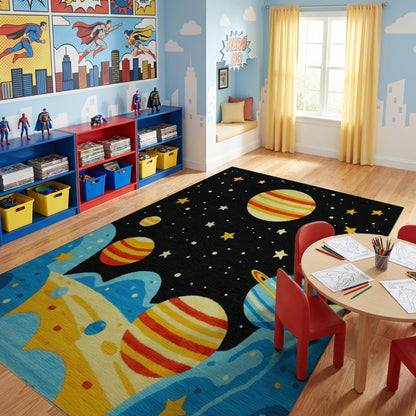 Vibrant Striped Planets Stars Cosmic Rug