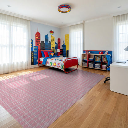 Geometric Pink White Grid Rug