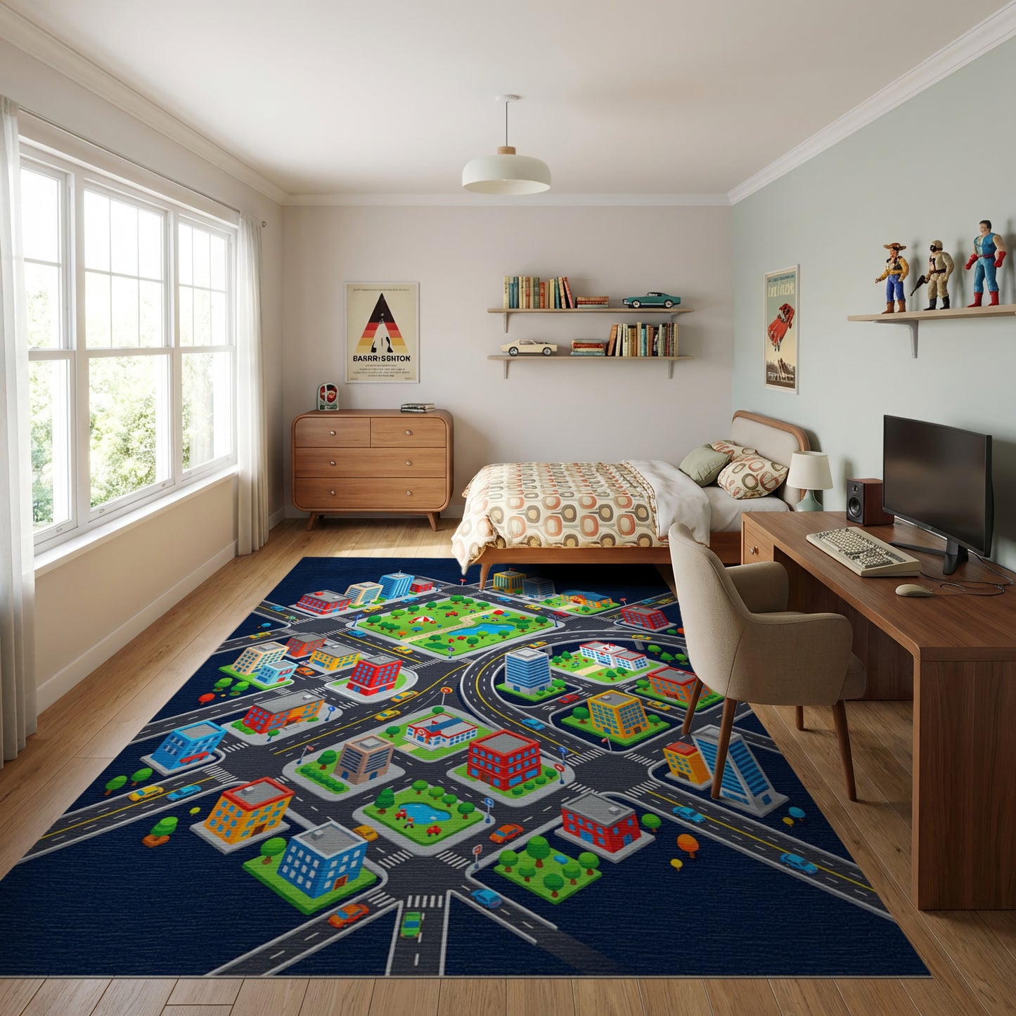 Colorful Isometric City Park Rug