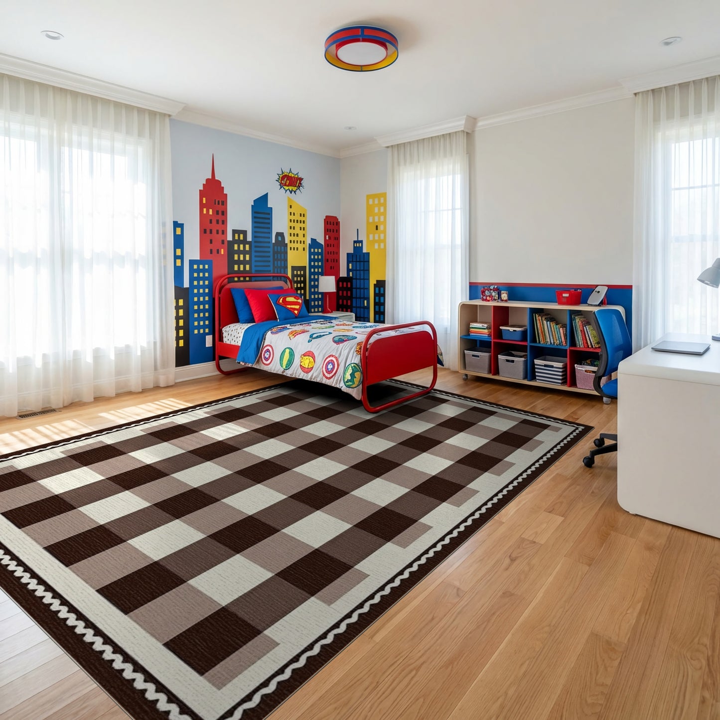 Warm Brown Beige Plaid Rug