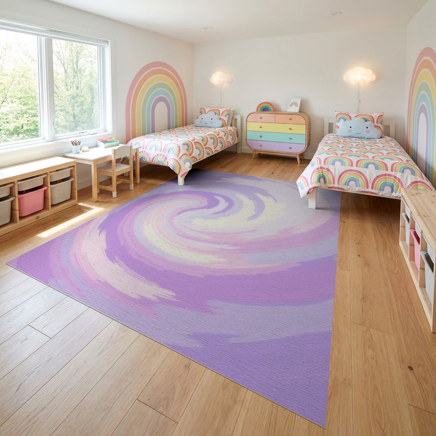 Swirling Purple Pink White Abstract Rug