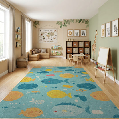 Whimsical Colorful Fish Pattern Rug