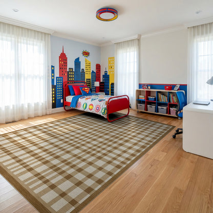 Rustic Tan Beige Plaid Check Rug