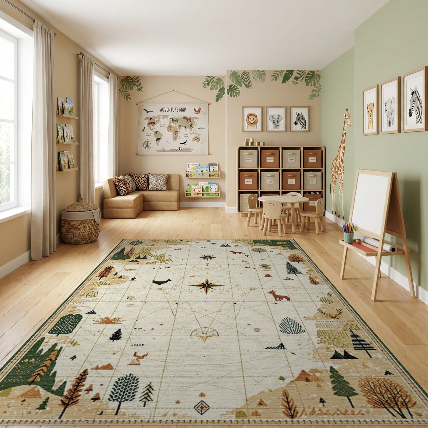 Earthy Forest Animals Map Rug