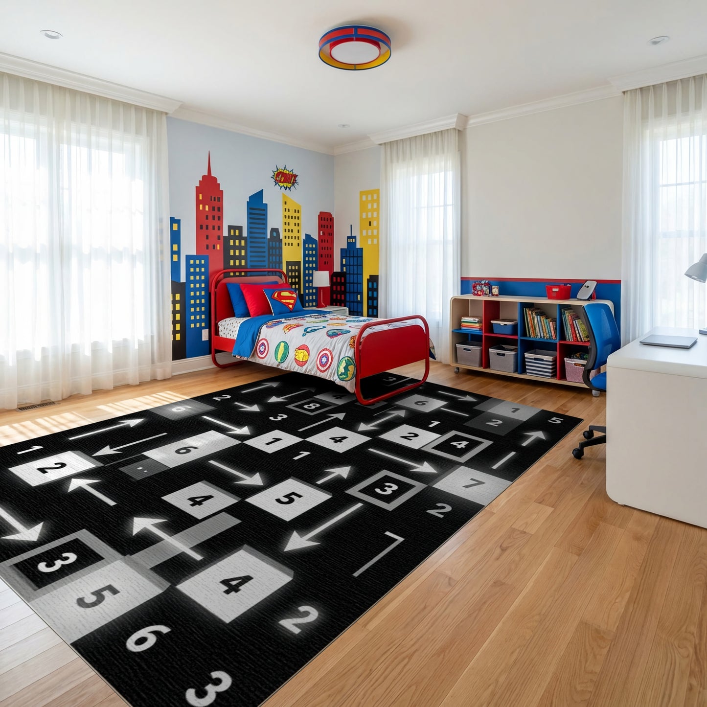 Black White Number Arrow Maze Rug