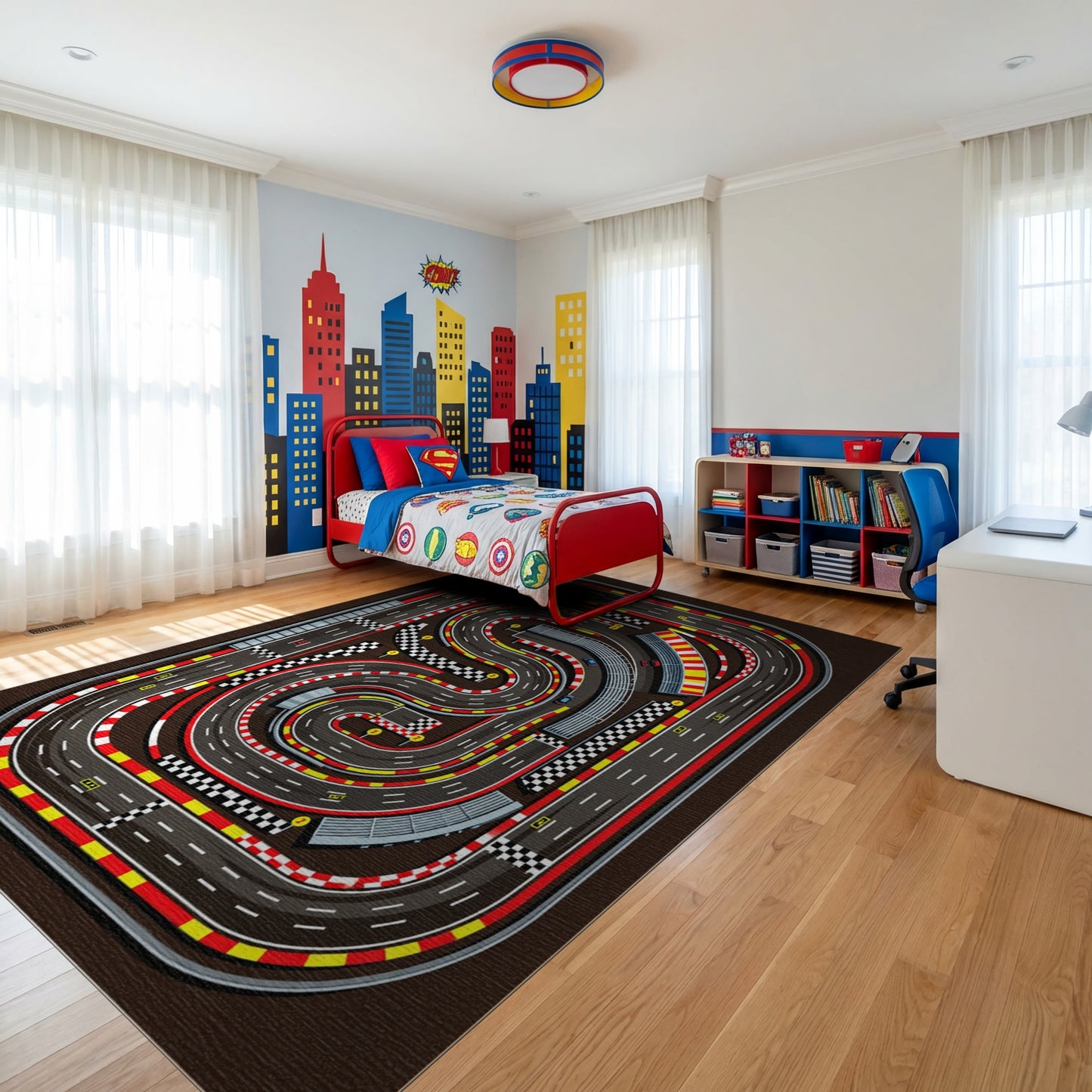 Dynamic Racing Circuit Checkered Curves Rug