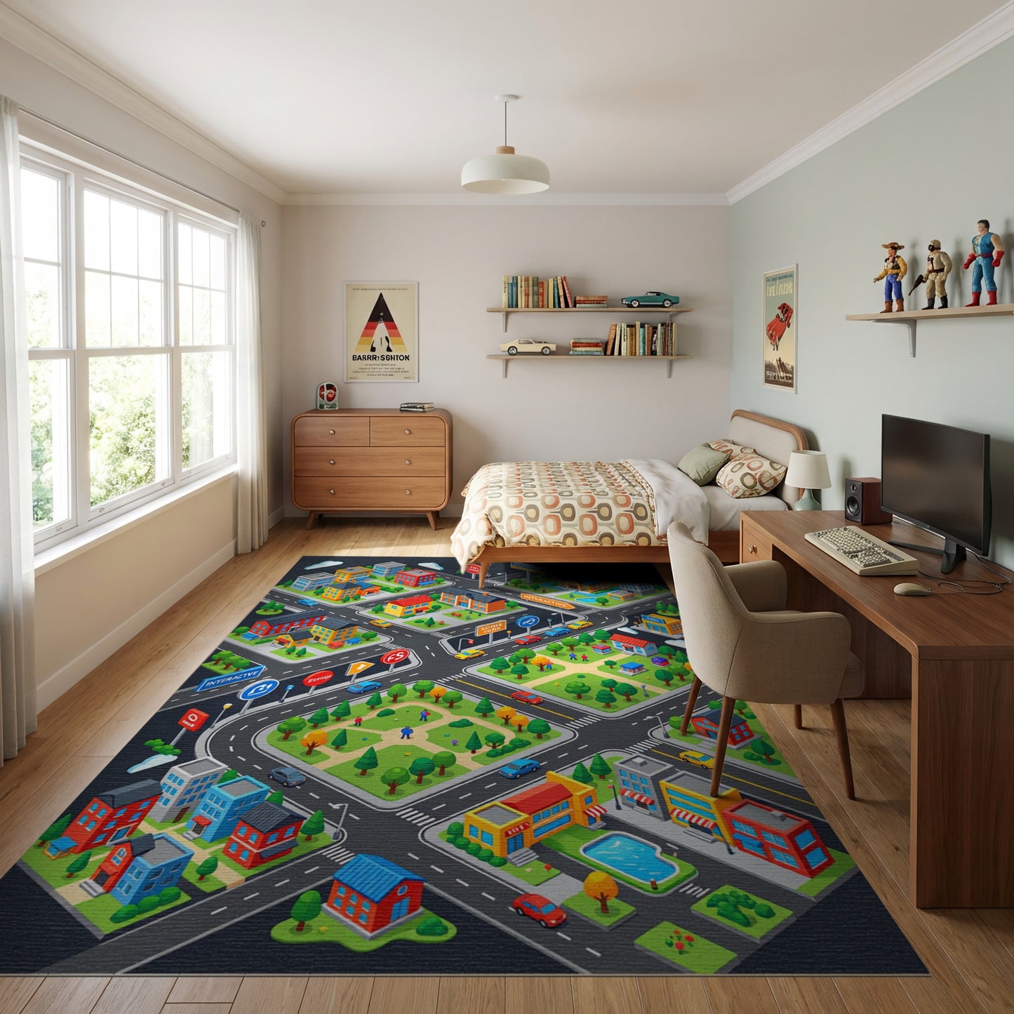 Colorful Isometric Urban Cityscape Rug 2