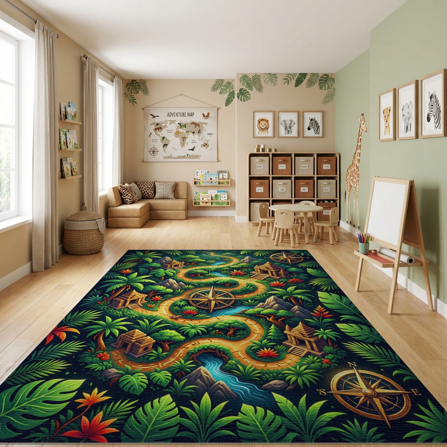 Lush Tropical Golden Trail Temple Compass Rug