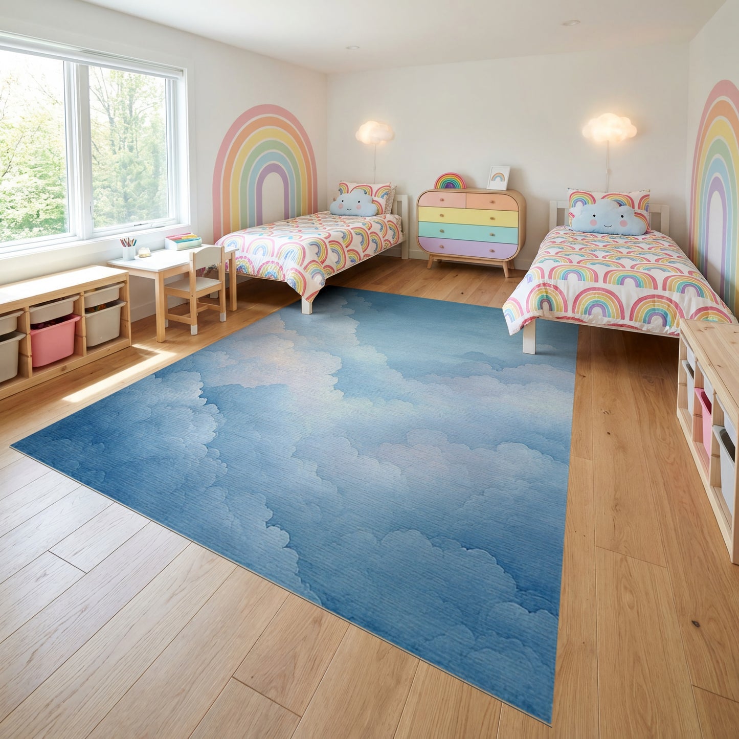 Ethereal Fluffy Blue Clouds Rug