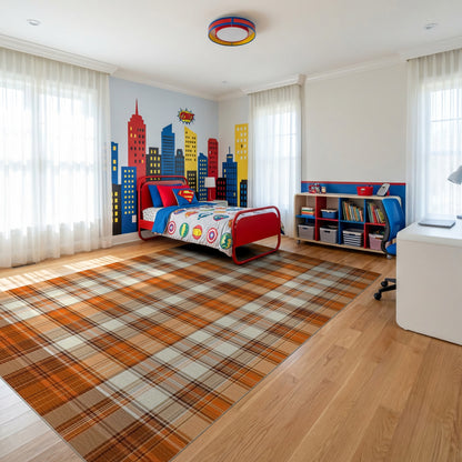 Rustic Orange Plaid Warm Tones Rug