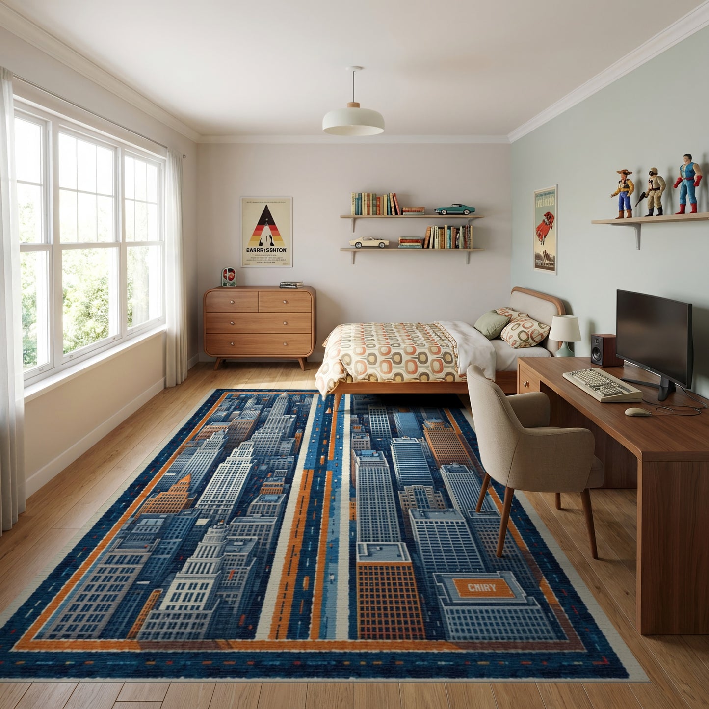 Urban Navy Orange Skyline Rug