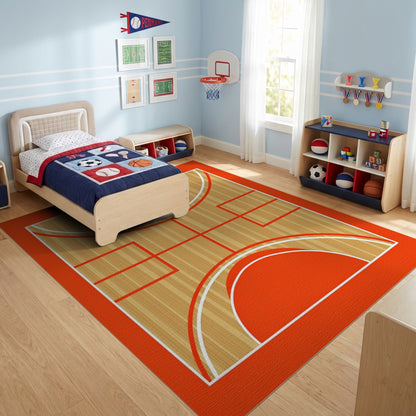 Wood Grain Red Basketball Court Rug