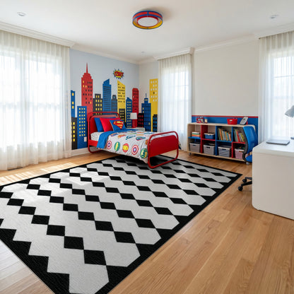 Black and White Diamond Geometric Rug