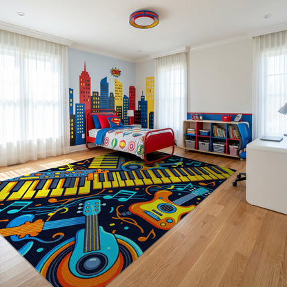 Vibrant Yellow Guitars Keyboards Notes Rug