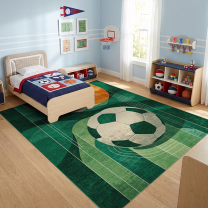 Retro Green Orange Soccer Ball Rug