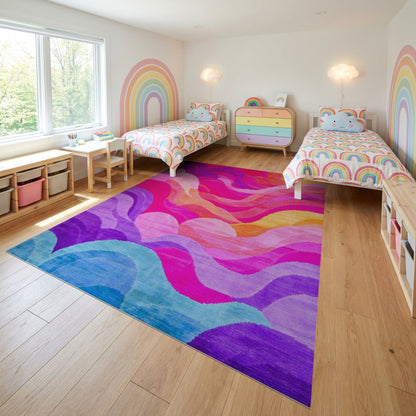 Vibrant Wavy Multicolor Gradient Rug
