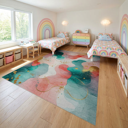 Abstract Fluid Teal Pink Gold Rug