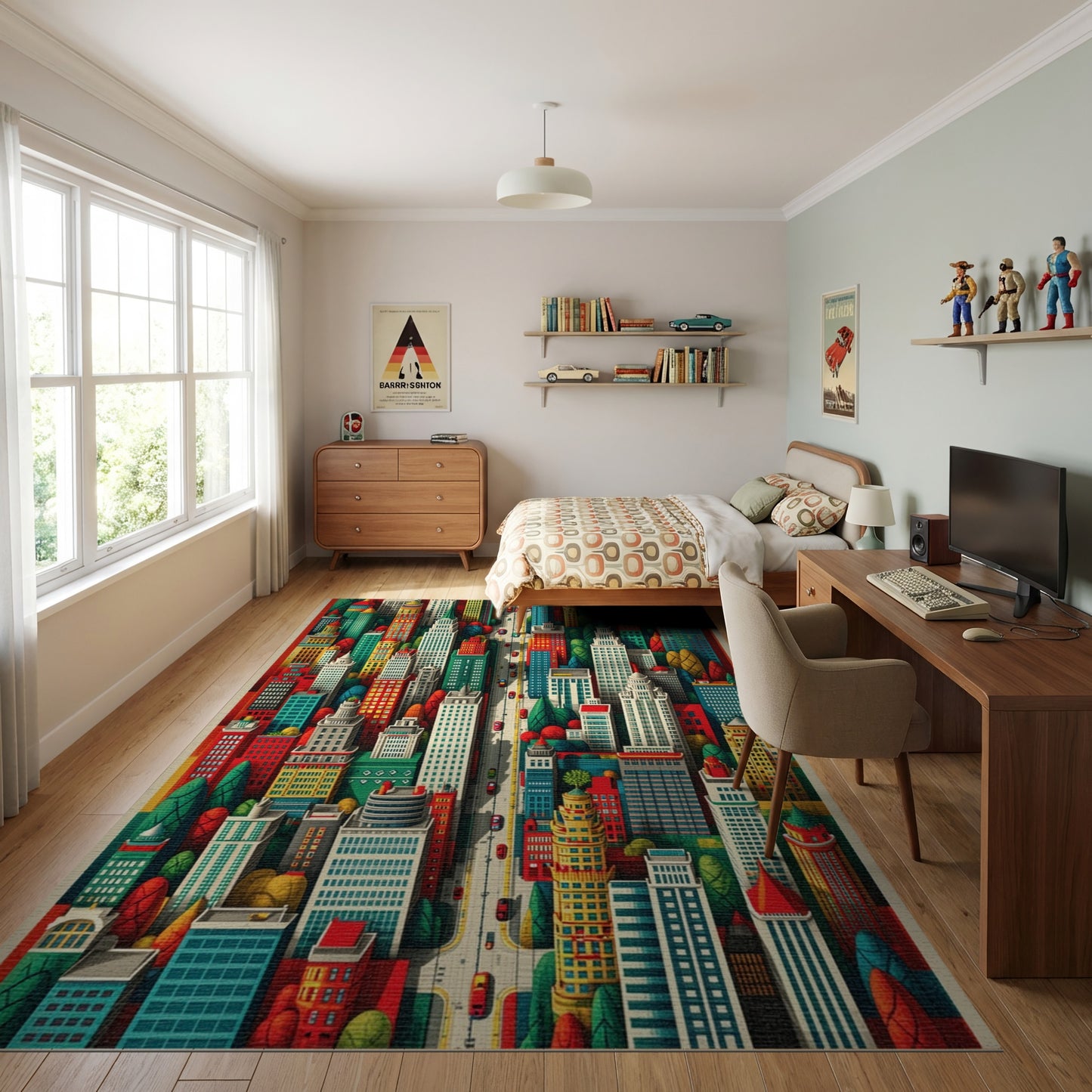 Vibrant Multicolor City Skyline Rug