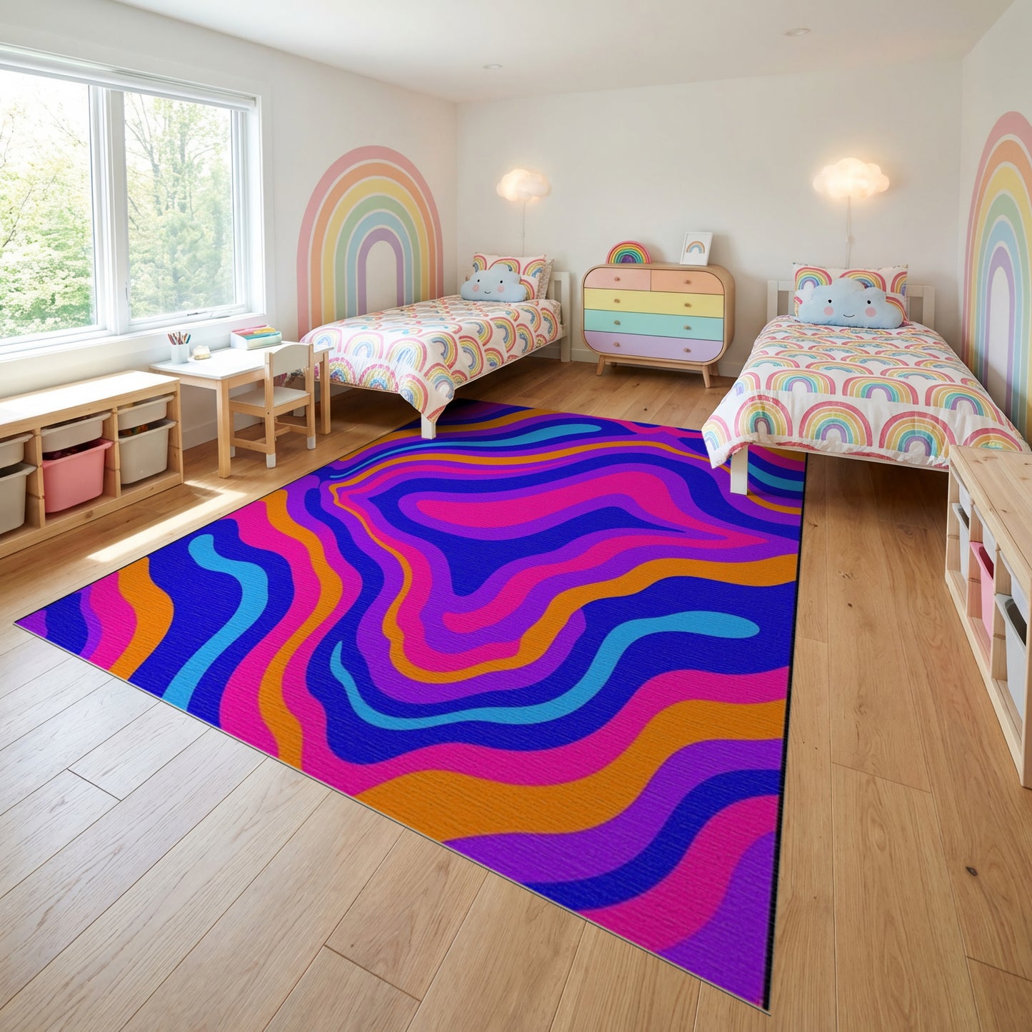 Vibrant Wavy Pink Orange Blue Purple Rug