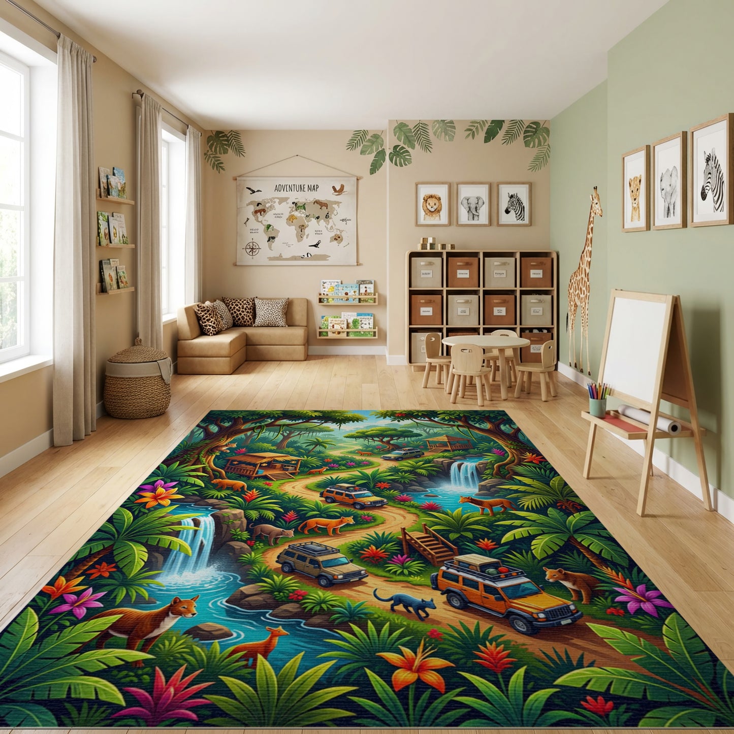 Vibrant Lush Jungle Safari Adventure Rug