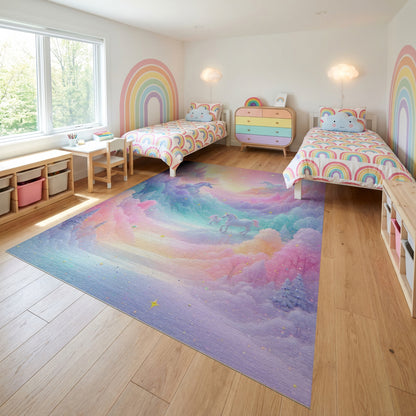 Dreamy Pastel Unicorn Mountains Stars Rug