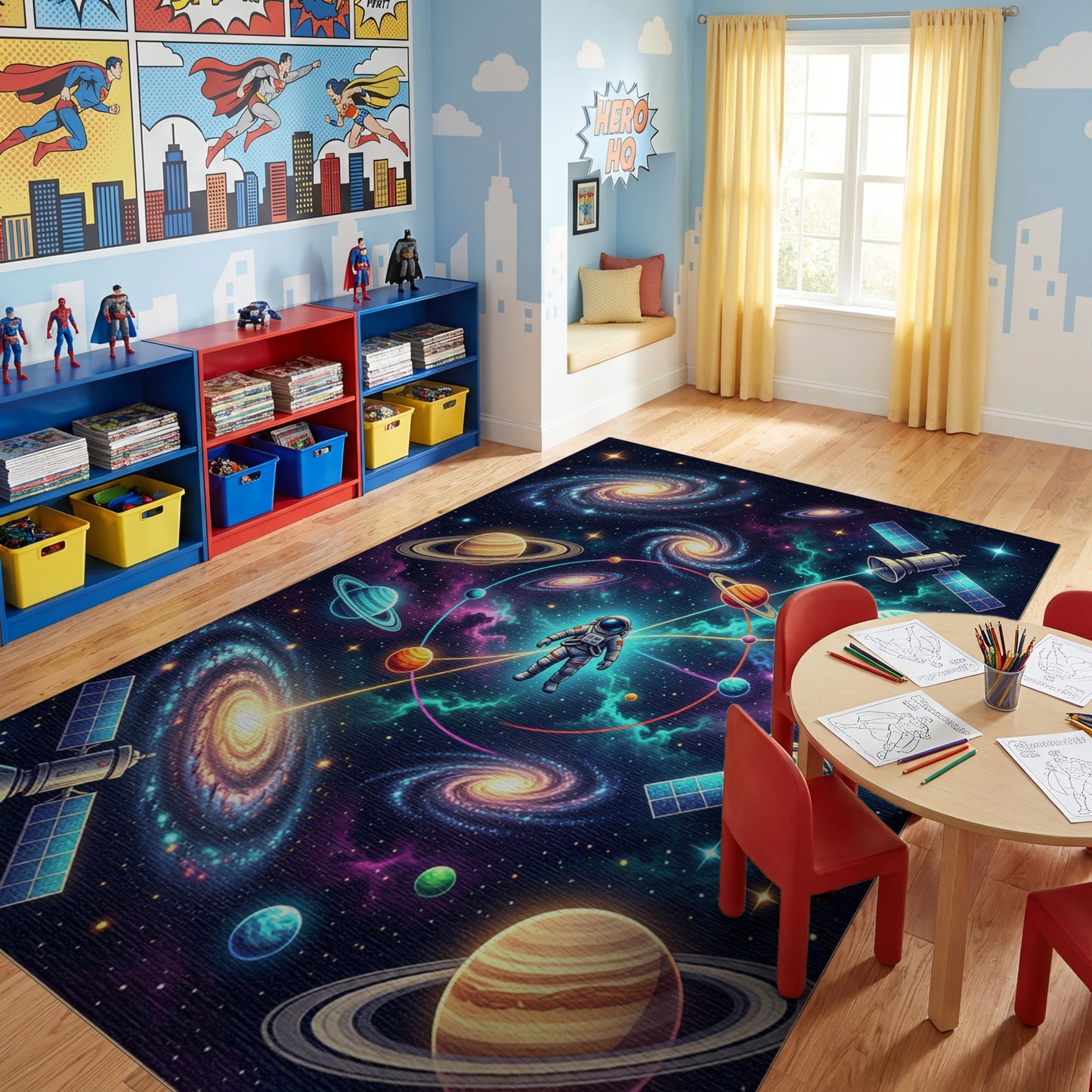 Vibrant Astronaut Cosmic Galaxies Planets Rug