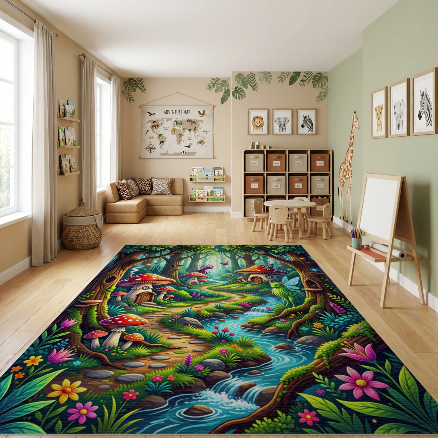 Whimsical Enchanted Mushroom Fairy Forest Rug