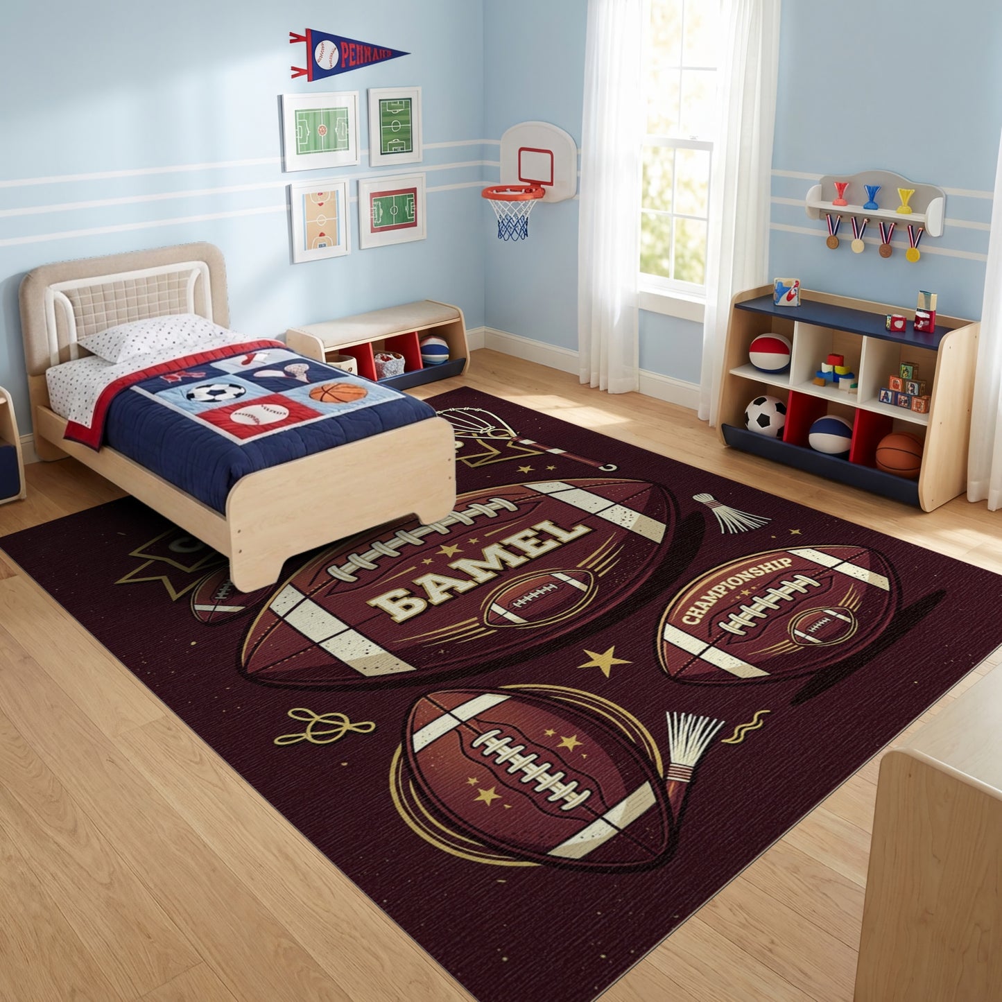 Retro Maroon Gold Football Championship Rug