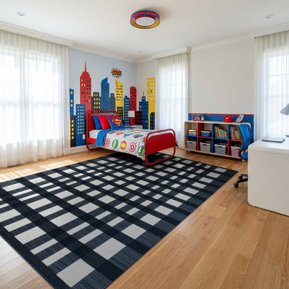 Black and White Geometric Grid Rug