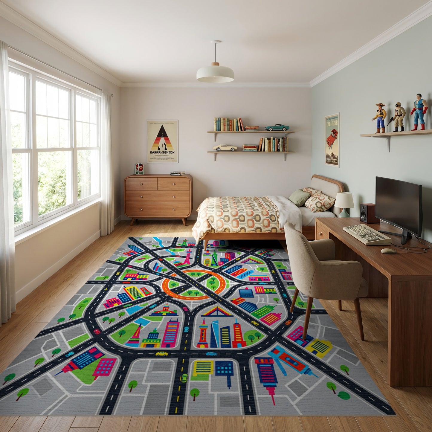 Vibrant City Streets Skyscrapers Rug