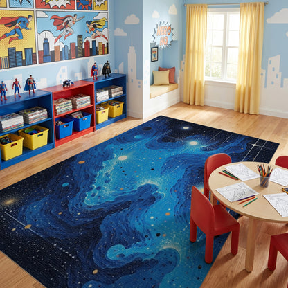 Deep Blue Cosmic Nebula Starry Rug