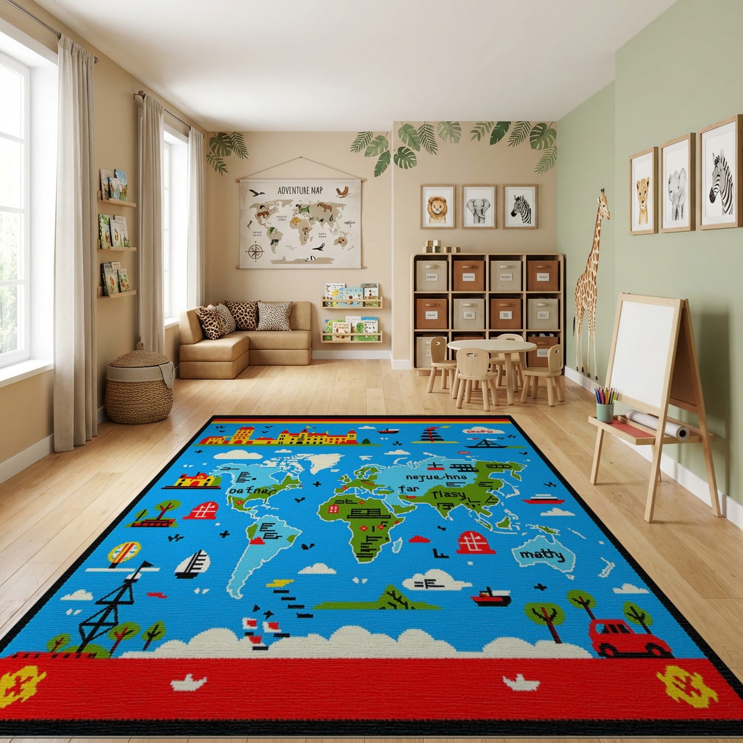 Colorful Pixelated World Map Rug