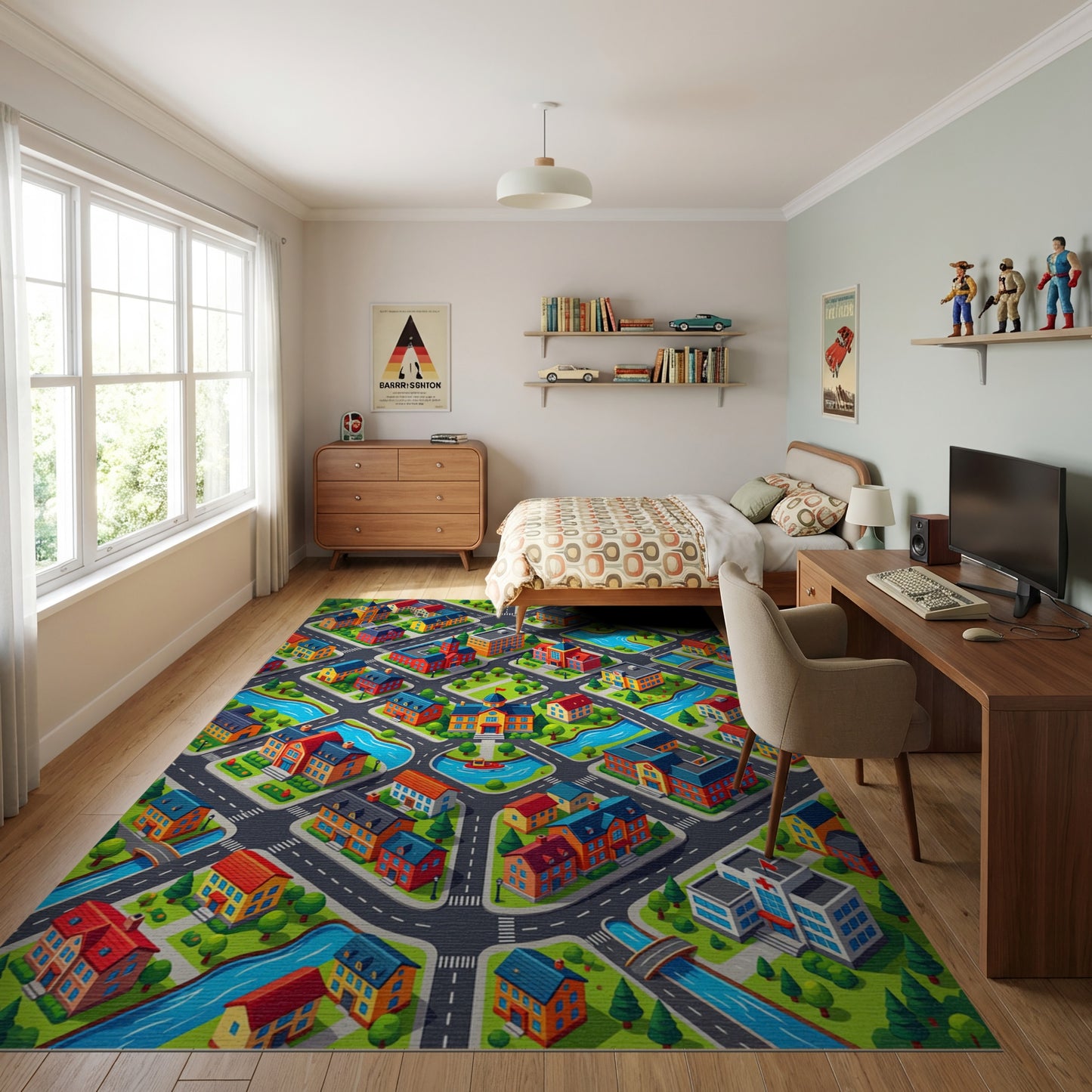 Vibrant Isometric Cityscape Pattern Rug 2