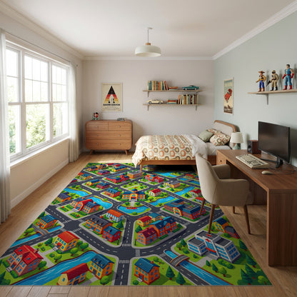 Vibrant Isometric Cityscape Pattern Rug 2