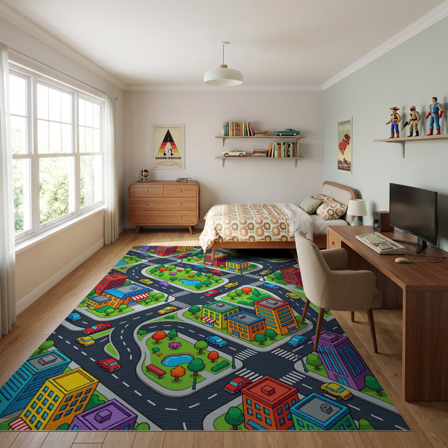Vibrant Isometric Colorful Cityscape Rug