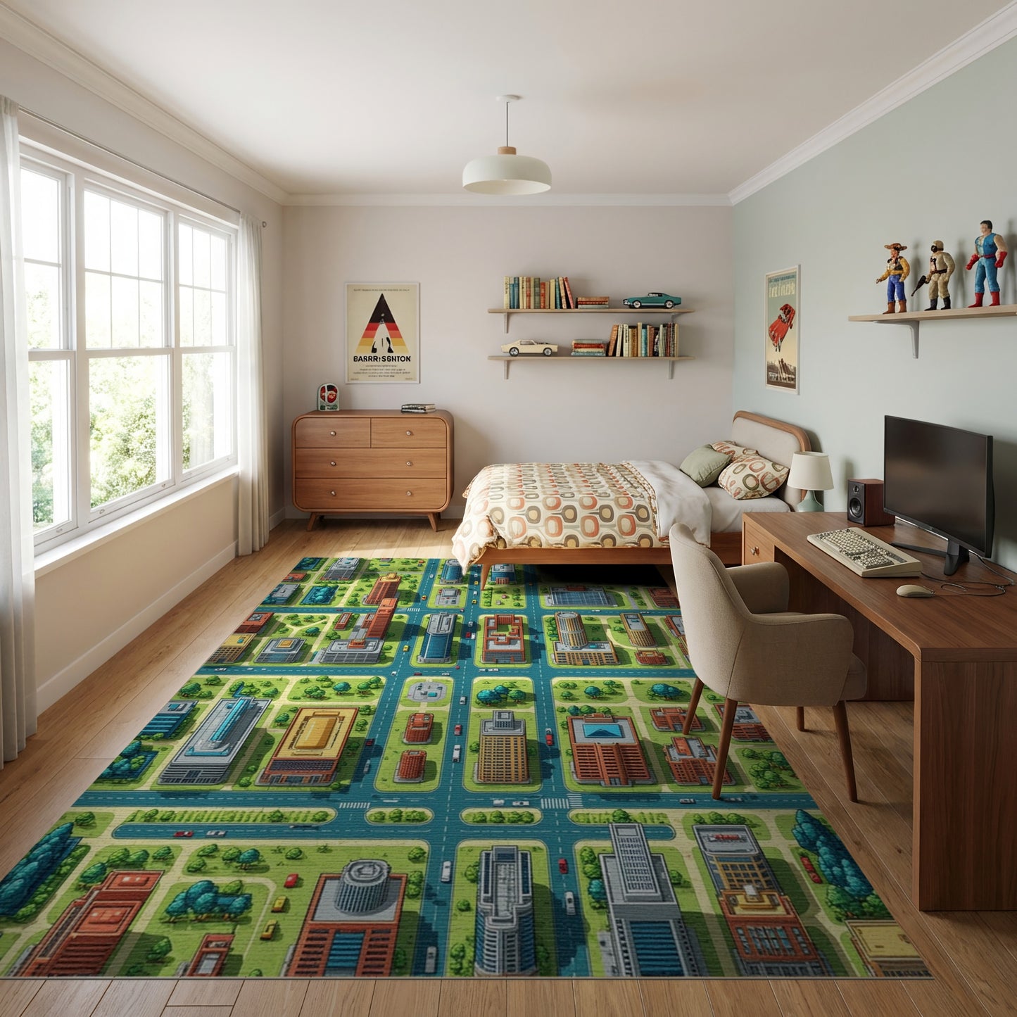 Vibrant Isometric City Grid Rug