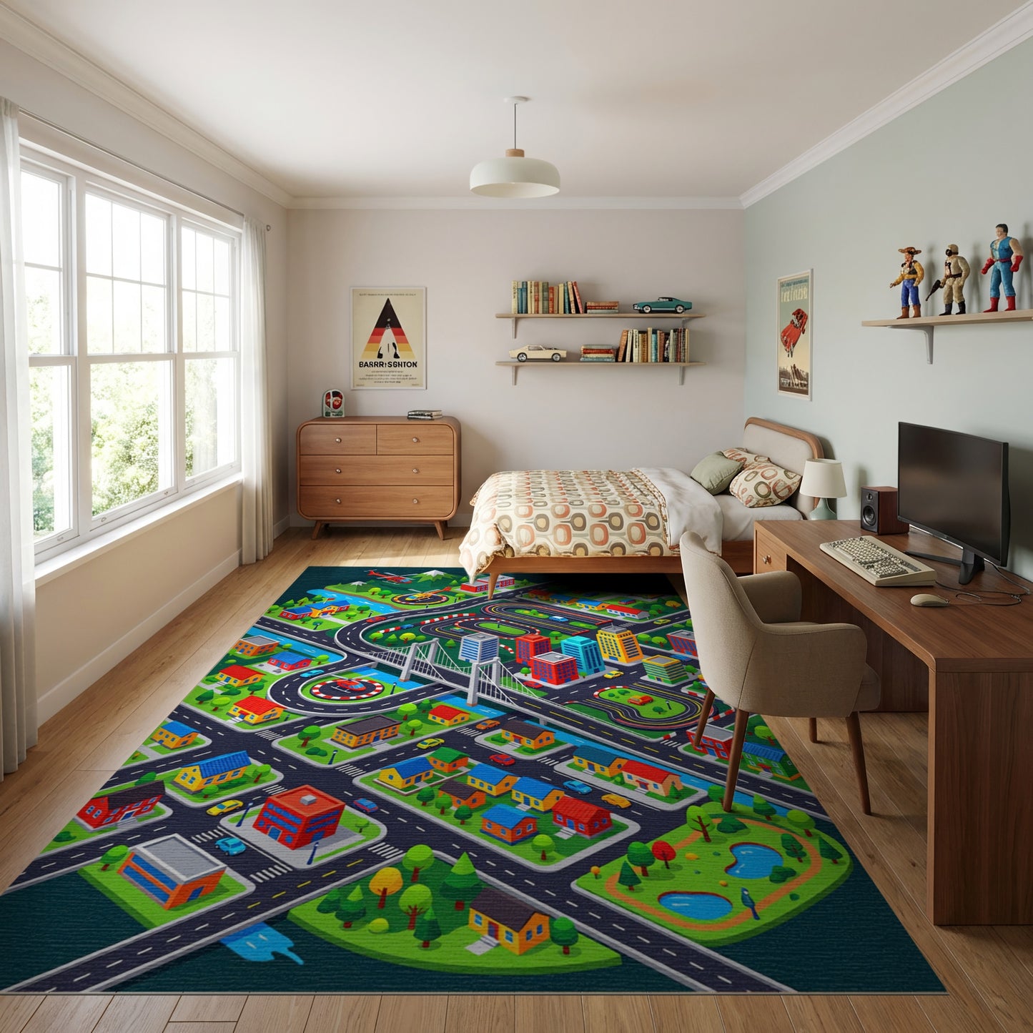Vibrant Isometric City Race Track Rug 2