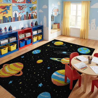 Pixelated Cosmic Planets Stars Rug 2