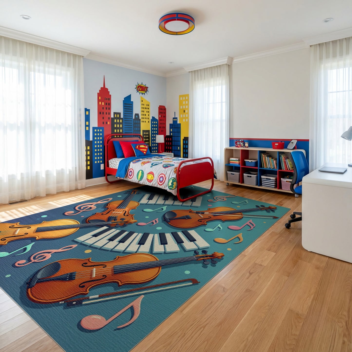 Whimsical Violin Piano Notes Rug