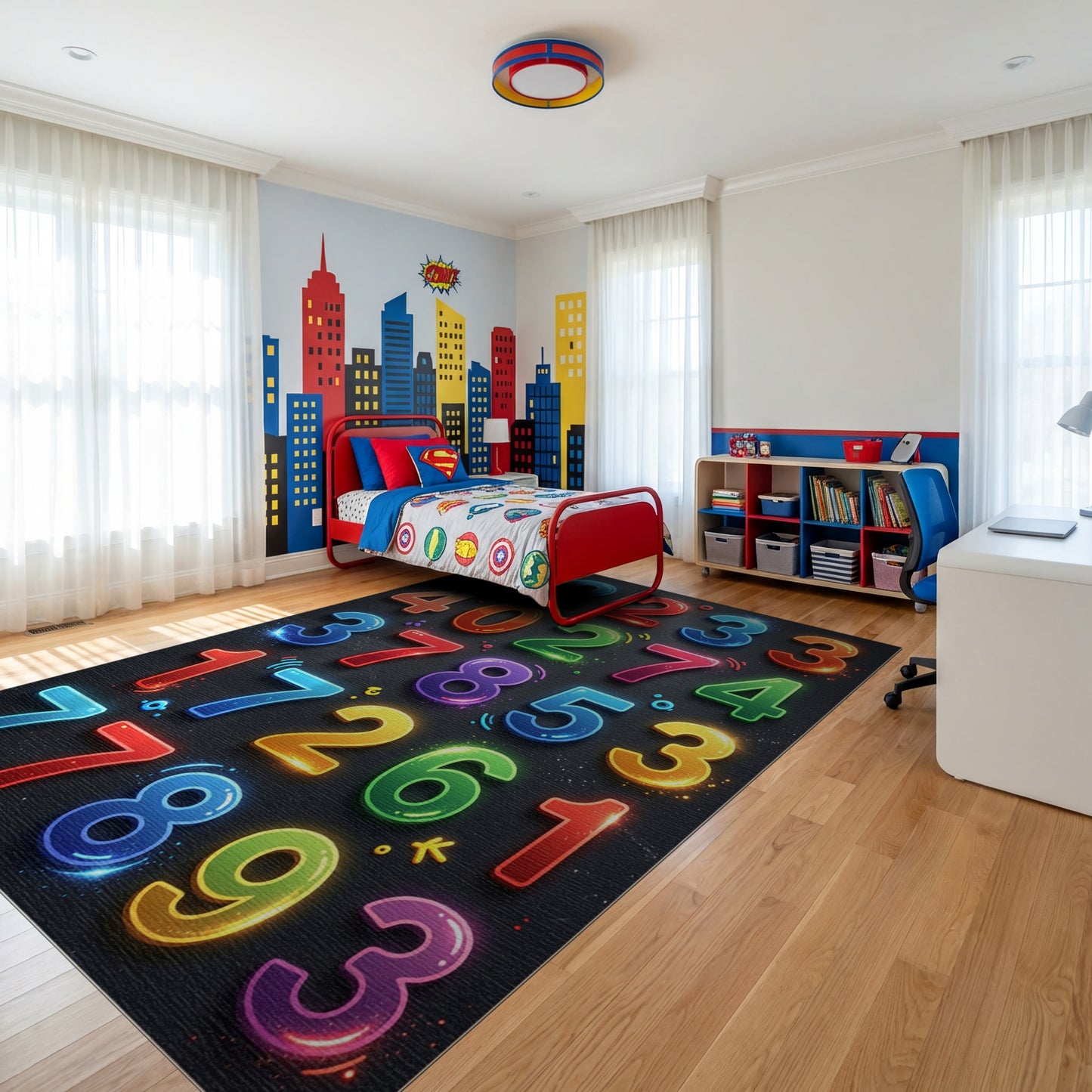 Vibrant Glossy Multicolor Numbers Rug
