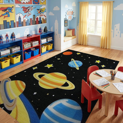 Vibrant Cosmic Planets Stars Rug