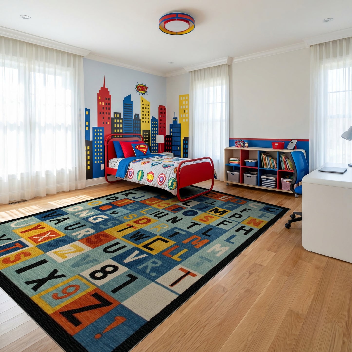 Playful Multicolored Alphabet Grid Rug