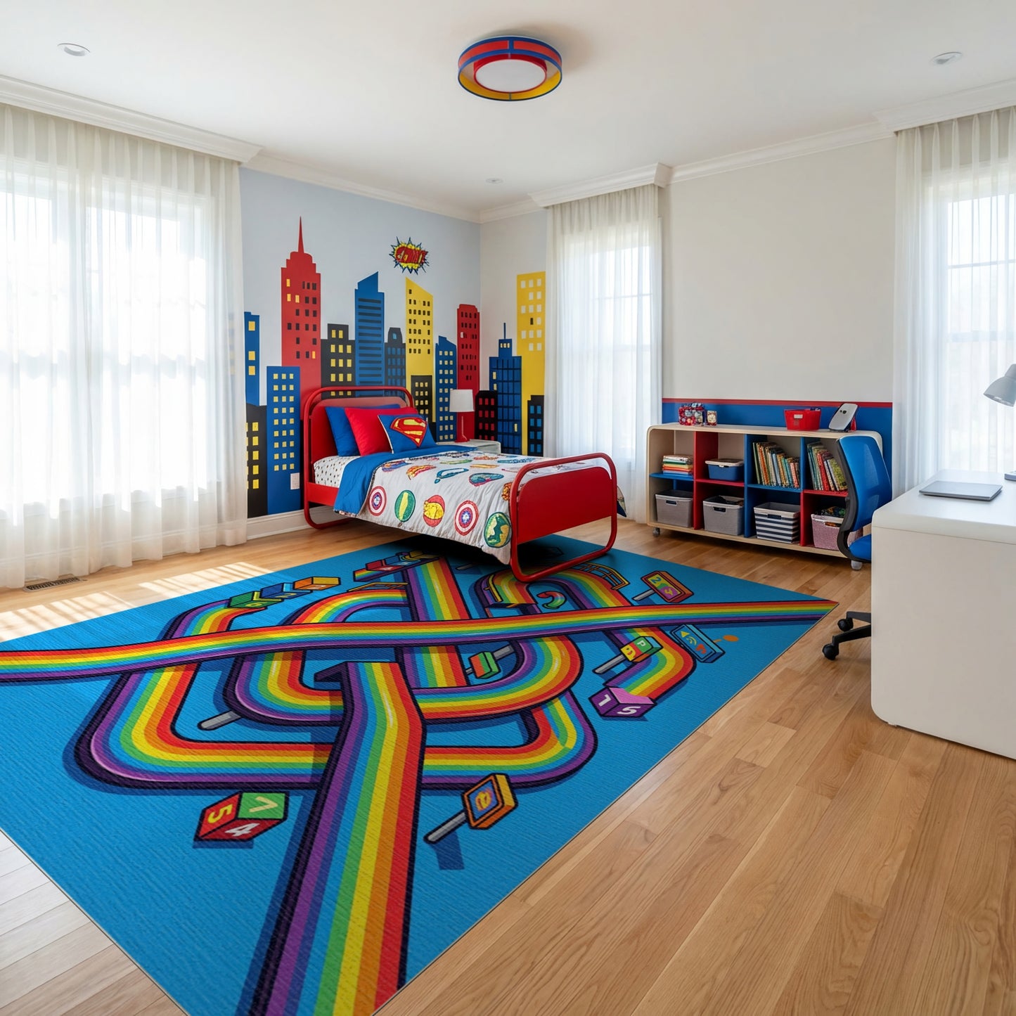Isometric Rainbow Numbered Track Rug