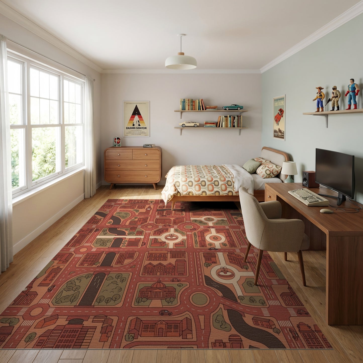 Warm Terracotta City Grid Rug